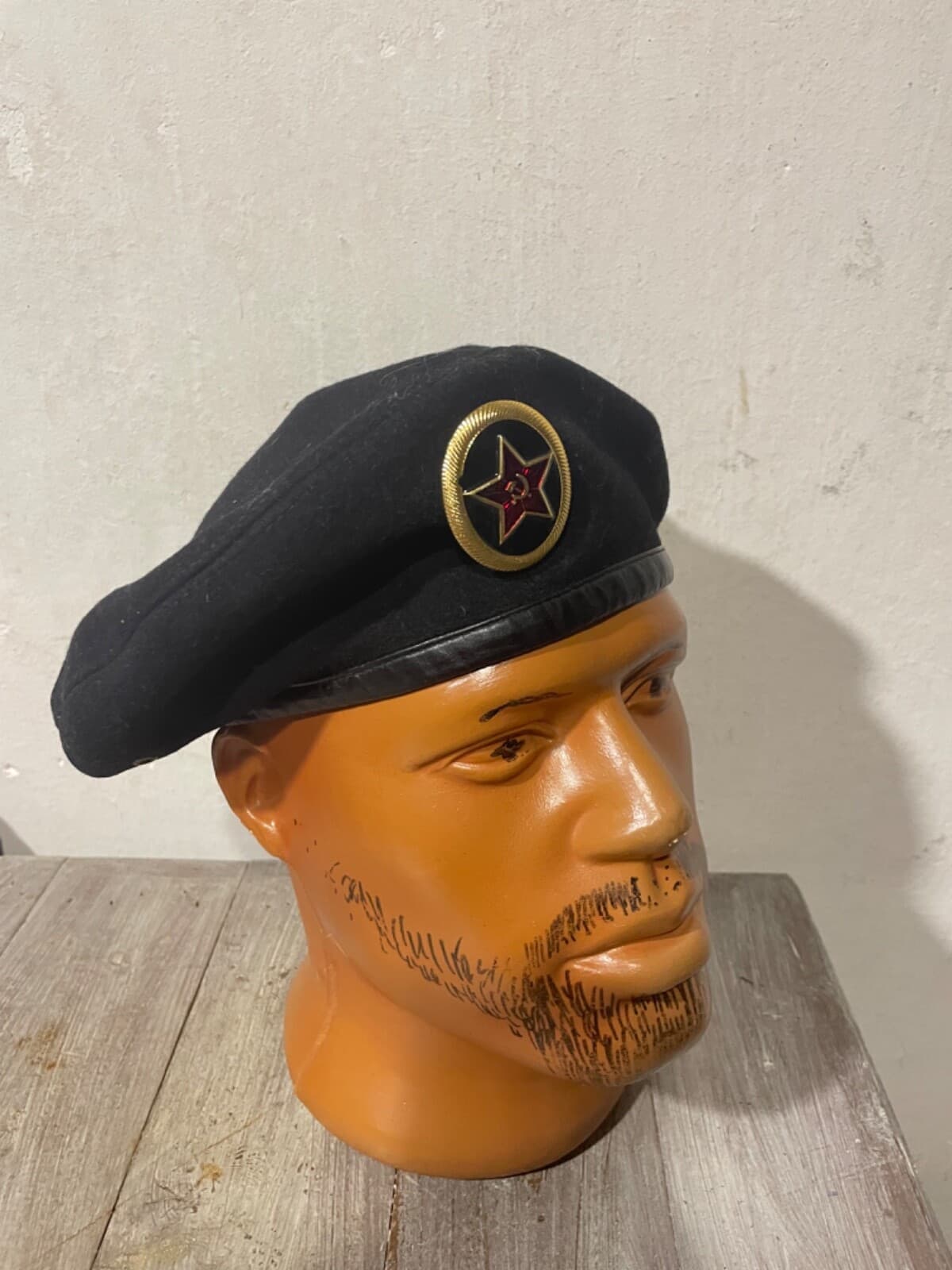 Rus Army original Black naval marines beret wool hat USSR metal badge 58
