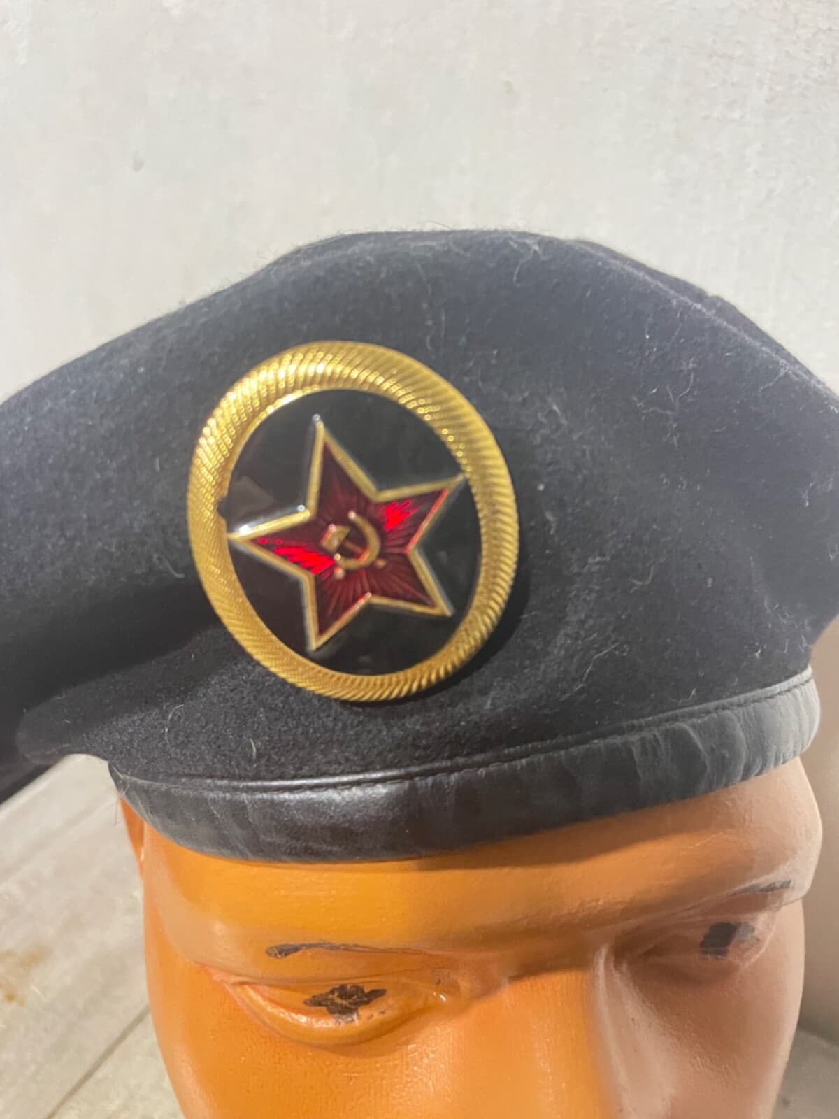 Rus Army original Black naval marines beret wool hat USSR metal badge 58 thumbnail 2