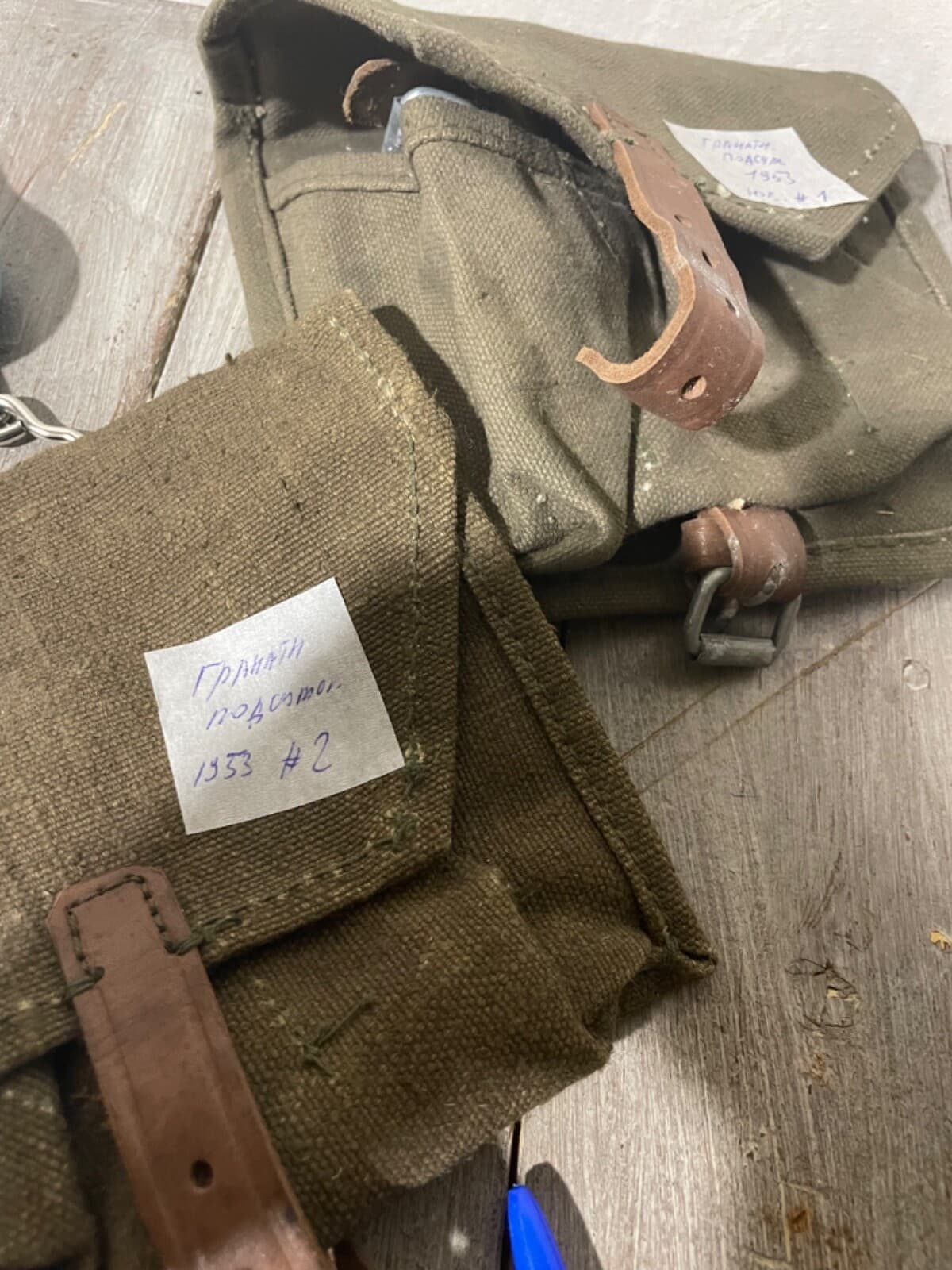 Russian Army pouch 3 grenades tarpaulin TAN USSR new old stock year 1953 stamp/1 thumbnail 6